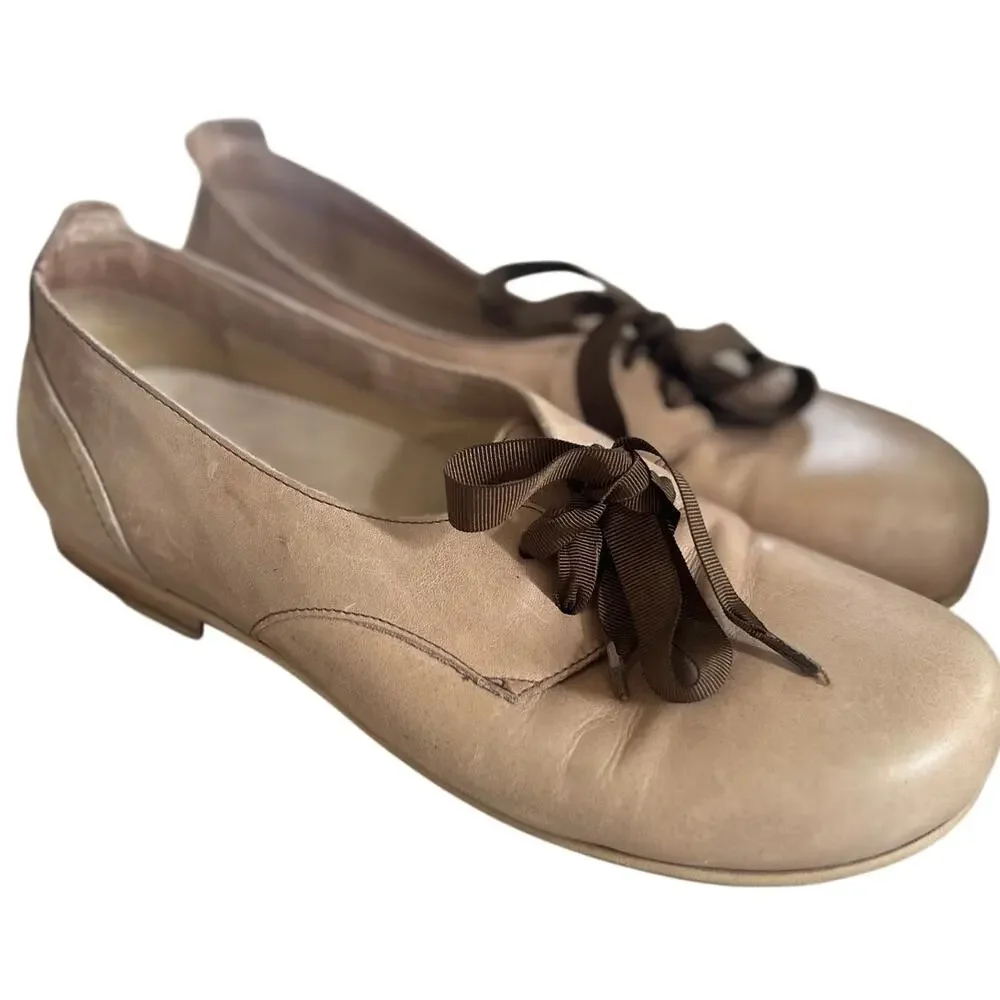 Birkenstock Perugia Minimalist Light Pinkish Tan Lace Up Round Toe Oxford Flat